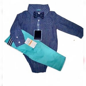 Andy & Evan Navy and Pastel Plaid with Bow Tie and Pants 18/24M NWT